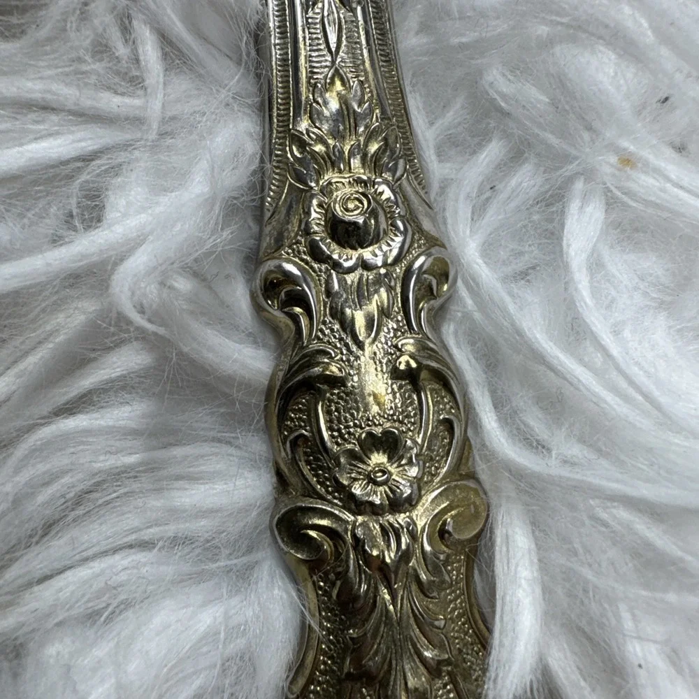 Antique Art Nouveau Handheld Vanity Mirror Floral Brass Motif Design Mid Century